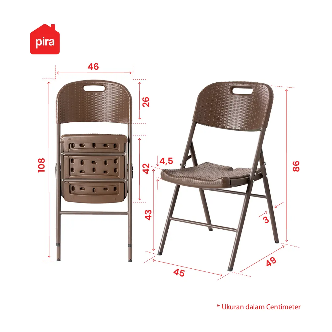 Panduan ukuran PIRA -  FOLDA CH45 KURSI LIPAT OUTDOOR / KURSI TERAS / KURSI TAMAN warna BROWN - PIRA