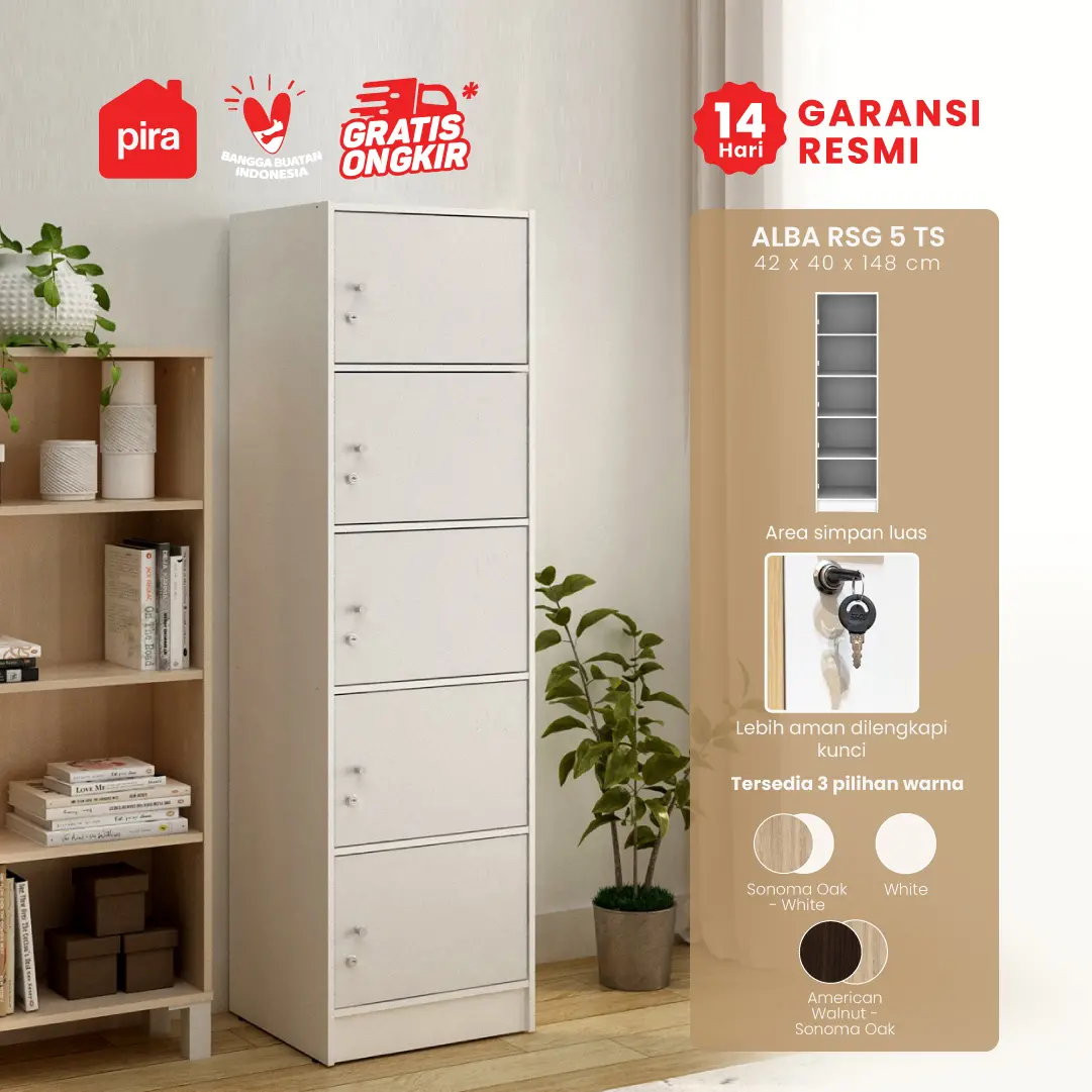 PIRA METROPOLIS - ALBA RSG 5 TS RAK SERBAGUNA / LEMARI SUSUN warna WHITE - METROPOLIS - foto 1