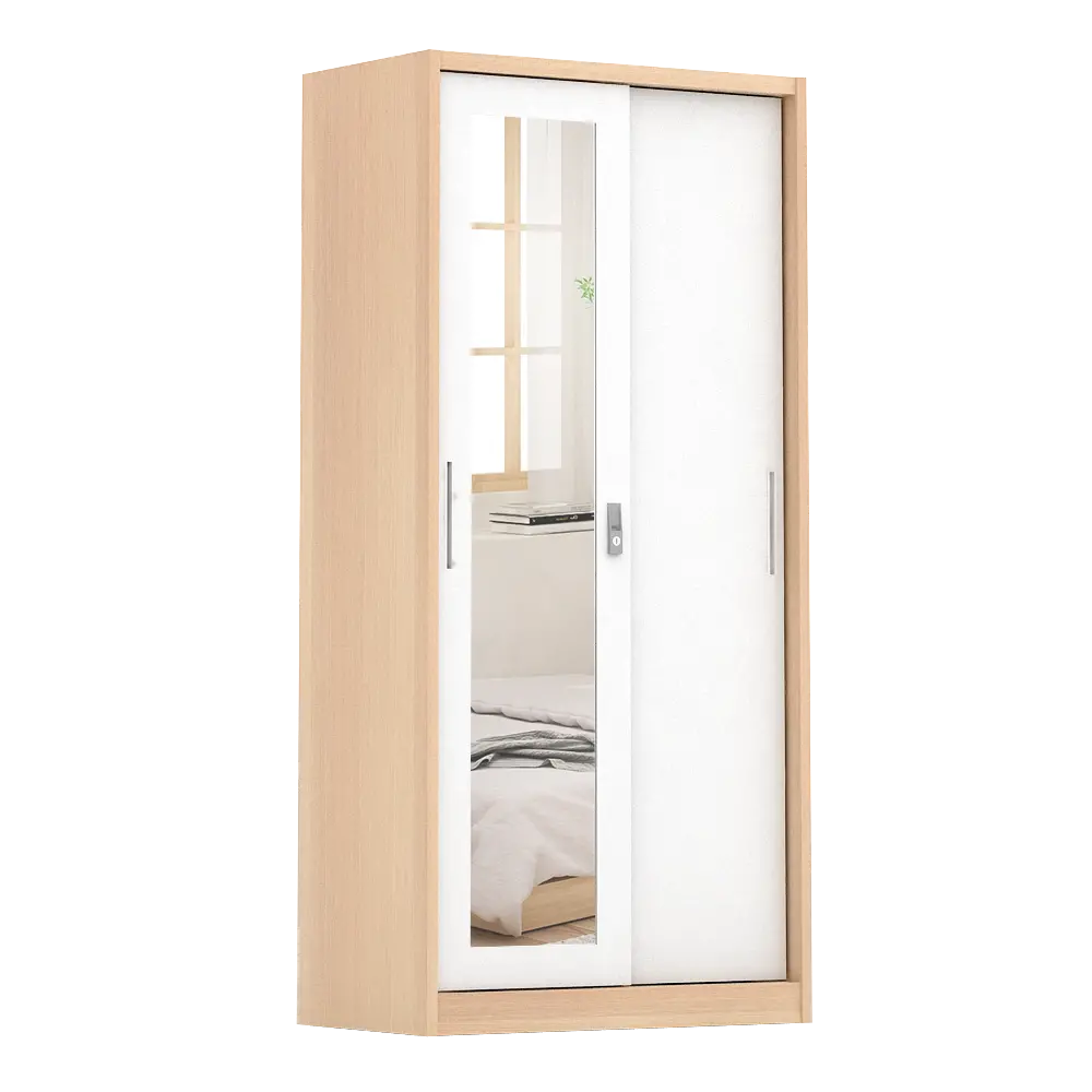 PIRA - ASHTON A 90A MWDSL LEMARI PAKAIAN BESI SLIDING / GESER MOTIF KAYU warna LIGHT ASH - WHITE - PIRA - foto 6