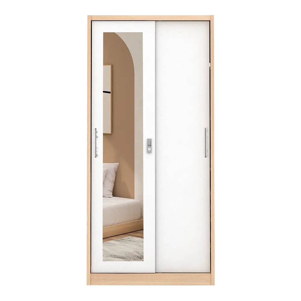 PIRA - ASHTON A 90A MWDSL LEMARI PAKAIAN BESI SLIDING / GESER MOTIF KAYU warna LIGHT ASH - WHITE - PIRA - foto 7