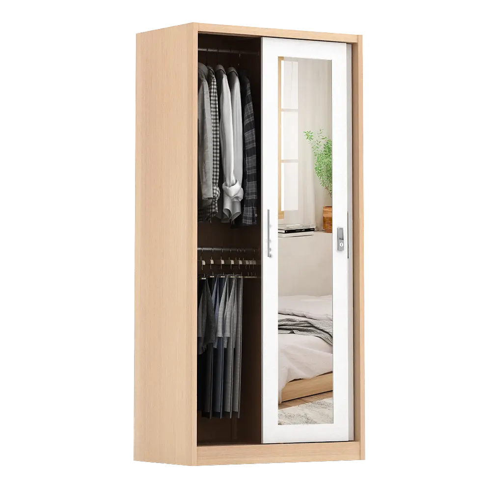 PIRA - ASHTON A 90A MWDSL LEMARI PAKAIAN BESI SLIDING / GESER MOTIF KAYU warna LIGHT ASH - WHITE - PIRA - foto 8