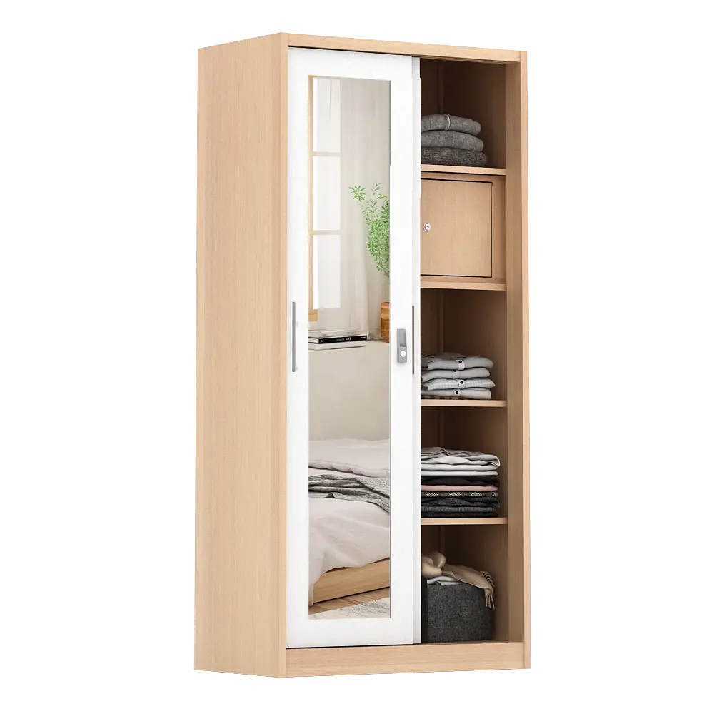 PIRA - ASHTON A 90A MWDSL LEMARI PAKAIAN BESI SLIDING / GESER MOTIF KAYU warna LIGHT ASH - WHITE - PIRA - foto 9