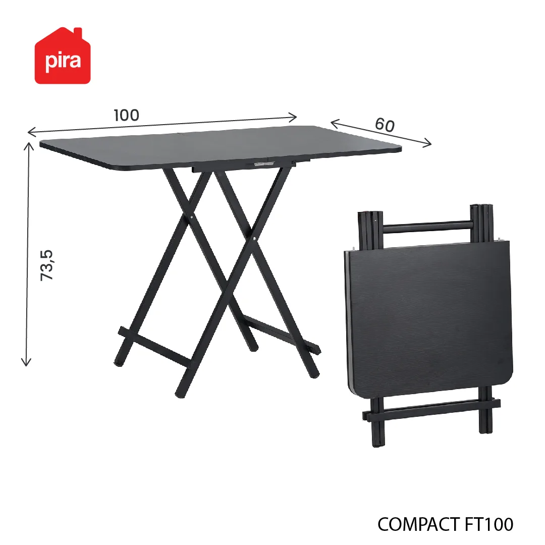 Panduan ukuran PIRA - COMPACT FT100 MEJA MAKAN / MEJA LIPAT / MEJA TERAS / MEJA CAFE / KURSI MAKAN / KURSI LIPAT / MEJA MAKAN SET KURSI warna BLACK OAK - PIRA