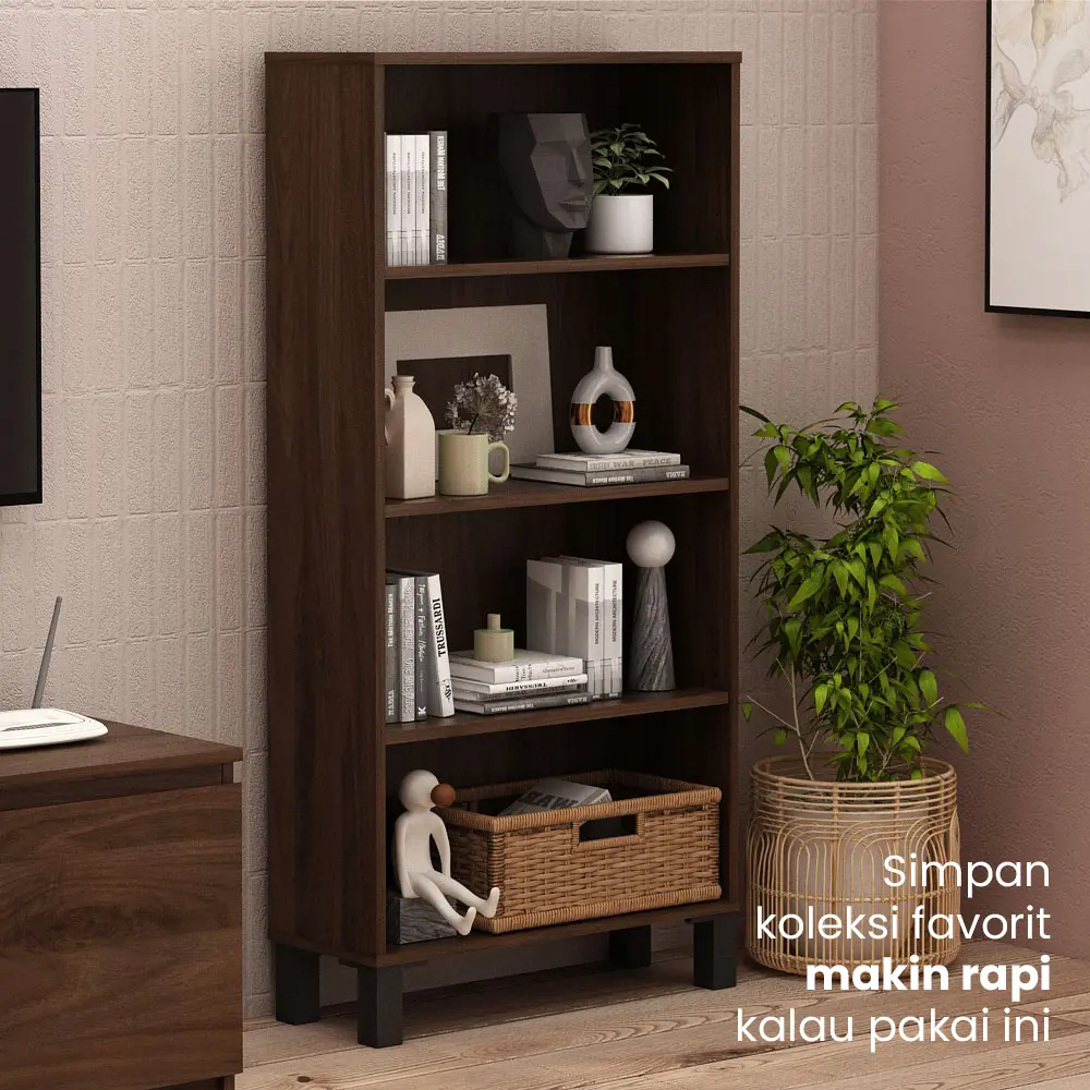 PIRA OX - POLKA BC60 RAK BUKU MINIMALIS SERBAGUNA 4 TINGKAT warna BROWN WALNUT - PIRA OX - foto 2