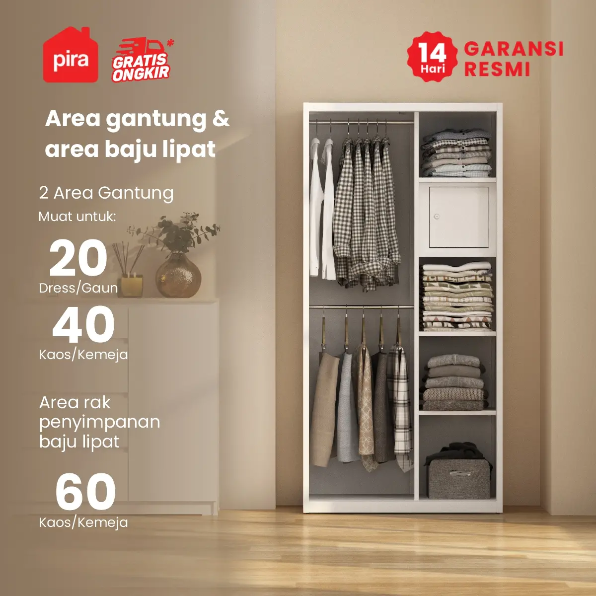 PIRA - STEEL AVA 90 MWDSL LEMARI PAKAIAN BESI SLIDING / PINTU GESER warna WHITE - PIRA - foto 2