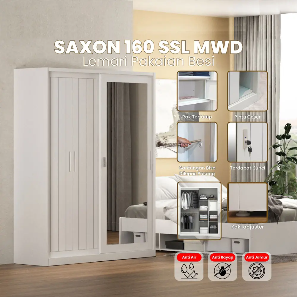 PIRA - SAXON 160 SSL MWD LEMARI PAKAIAN BESI SLIDING / PINTU GESER warna WHITE - PIRA - foto 22
