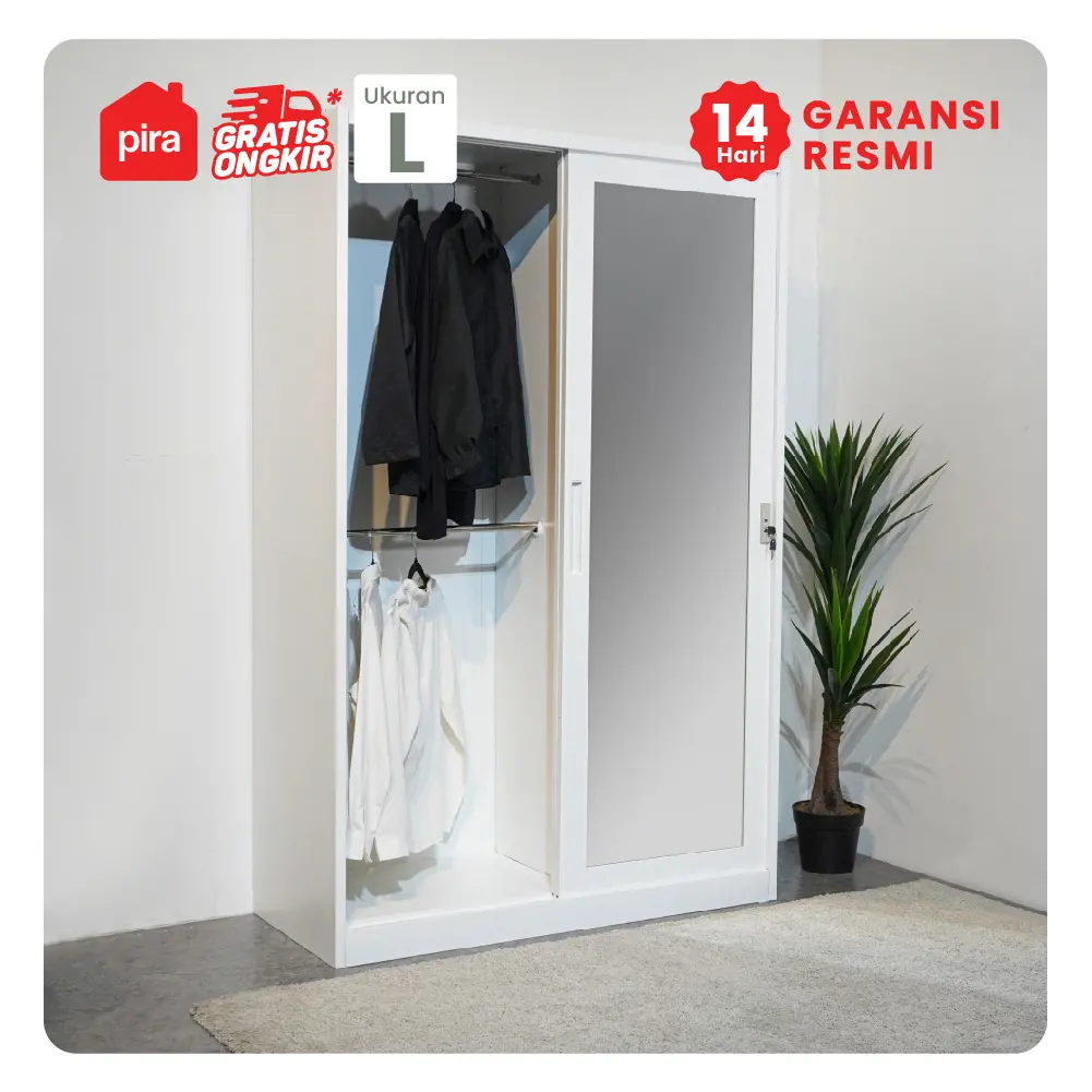 PIRA - SCHON 120A MWDSL LEMARI PAKAIAN BESI SLIDING / PINTU GESER warna WHITE - METROPOLIS - foto 3