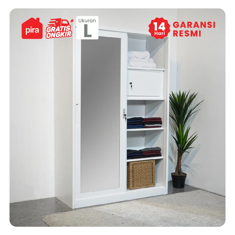 PIRA - SCHON 120A MWDSL LEMARI PAKAIAN BESI SLIDING / PINTU GESER warna WHITE - METROPOLIS - foto 4