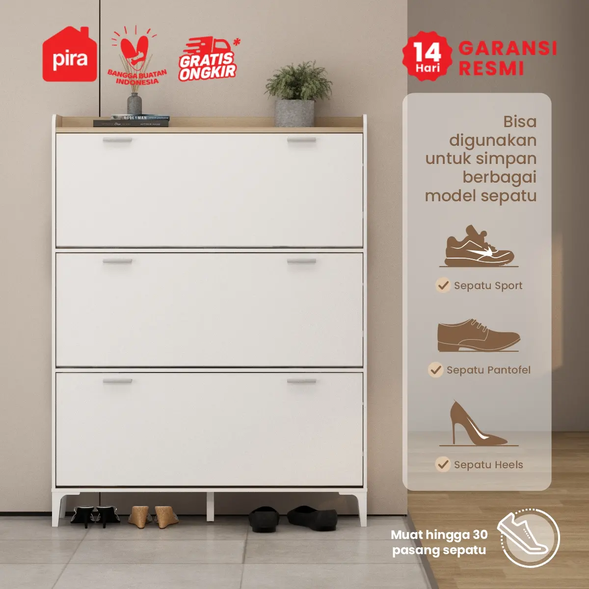 PIRA METROPOLIS OX -  HIRO SR110 RAK SEPATU / LEMARI SEPATU / RAK SEPATU SUSUN TERTUTUP warna WHITE - PRO OAK - PIRA METROPOLIS - foto 2