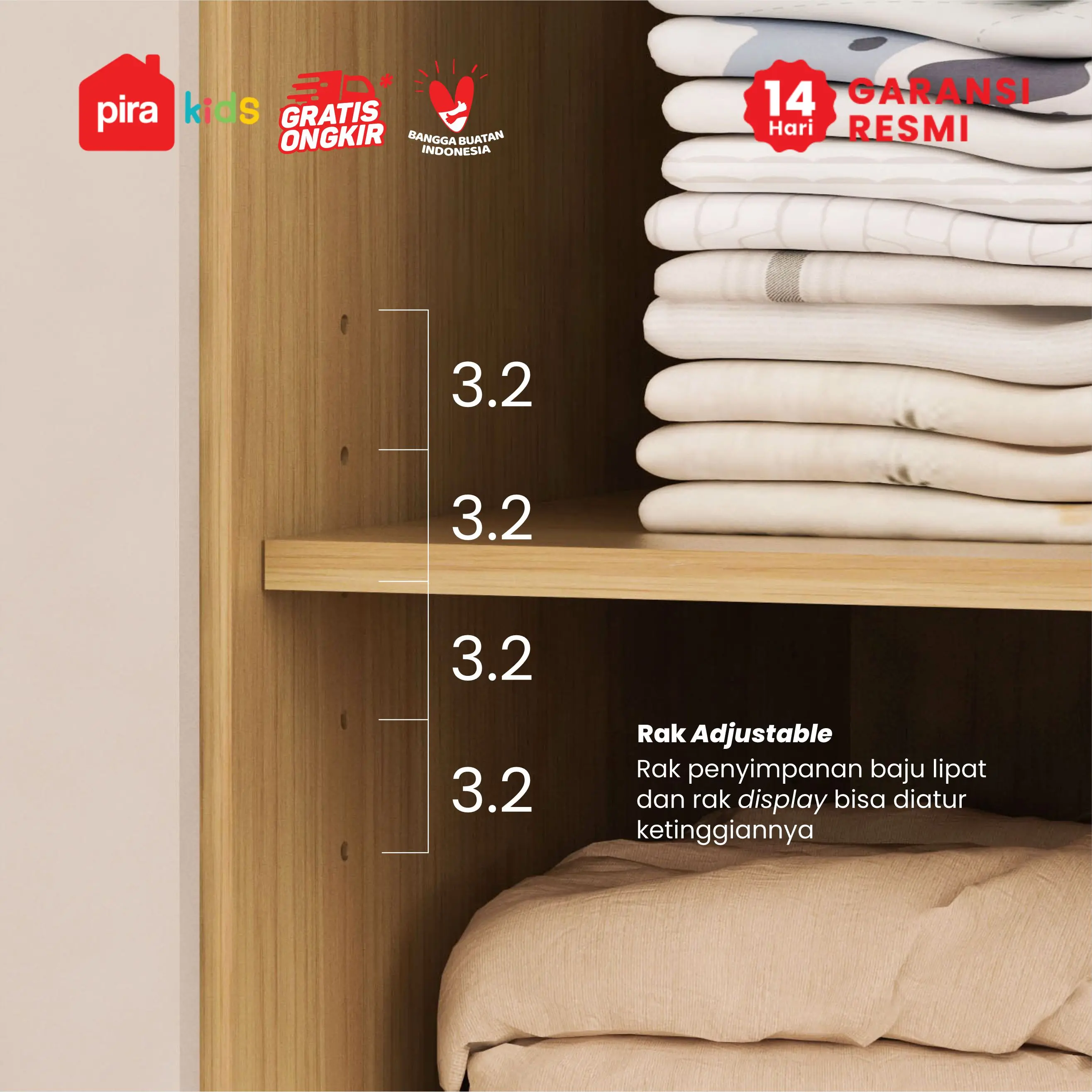 PIRA KIDS - TIANA BL150 LEMARI PAKAIAN ANAK 3 PINTU / LEMARI BAJU ANAK warna EURO OAK - LIGHT TAUPE - PIRA KIDS - foto 4