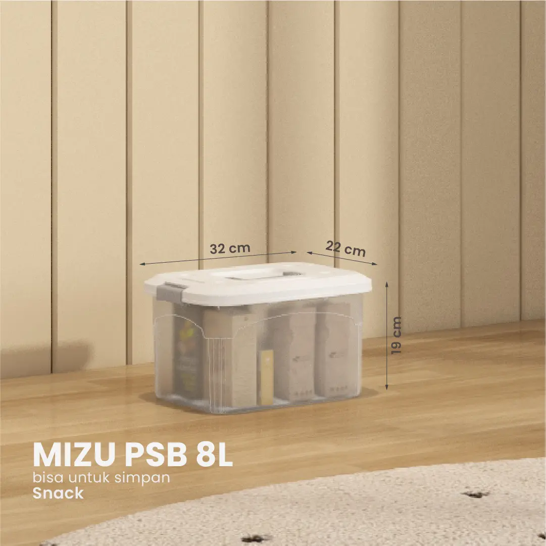 Panduan ukuran PIRA HOME -  MIZU PSB 8L CONTAINER BOX / BOX PLASTIK / KOTAK PENYIMPANAN warna CLEAR WHITE - PIRA HOME