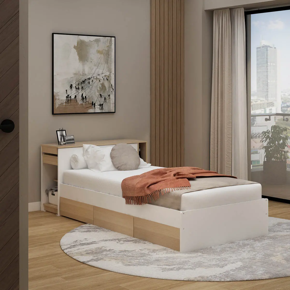 PIRA -  EGHA AVA BD100 DIVAN / TEMPAT TIDUR DENGAN MEJA SLIDING warna WHITE SM - PRO OAK - PIRA - foto 2