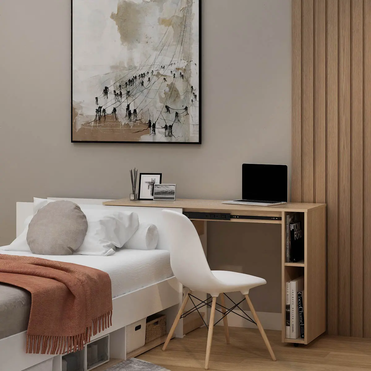 PIRA -  EGHA AVA BD100 DIVAN / TEMPAT TIDUR DENGAN MEJA SLIDING warna WHITE SM - PRO OAK - PIRA - foto 3
