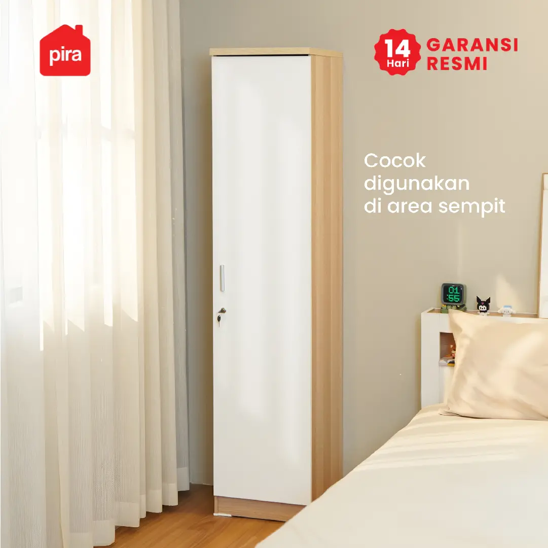 PIRA METROPOLIS OX - ARUNA 1P LEMARI PAKAIAN 1 PINTU / LEMARI BAJU warna PRO OAK - WHITE - PIRA METROPOLIS OX - foto 3
