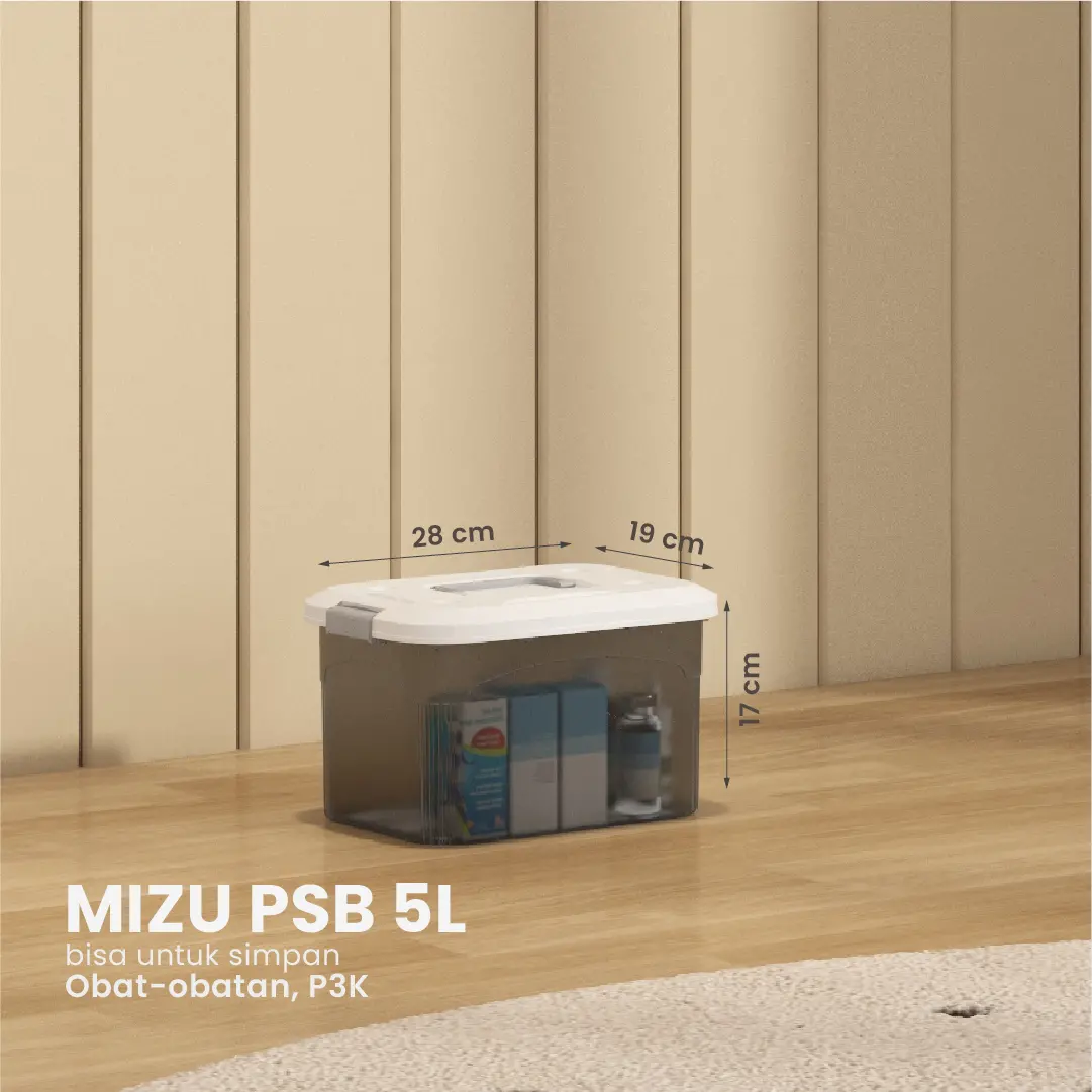 Panduan ukuran PIRA HOME -  MIZU PSB 5L CONTAINER BOX / BOX PLASTIK / KOTAK PENYIMPANAN warna CLEAR GREY - PIRA HOME