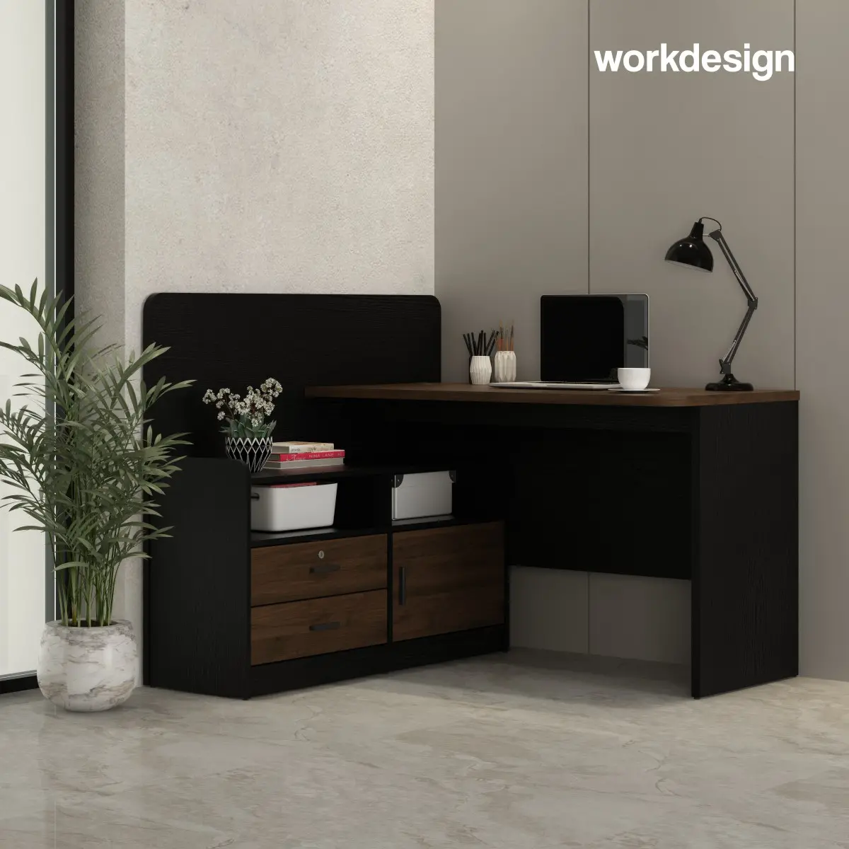 WORKDESIGN BURO DK120 MEJA KERJA / MEJA KANTOR / MEJA KERJA SUDUT warna BLACK OAK - WORKDESIGN - foto 3