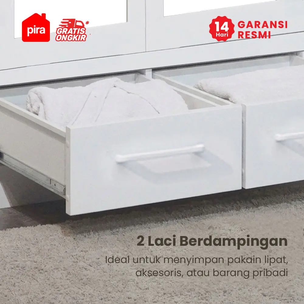 PIRA - SCHON 4P FGD MWD LEMARI PAKAIAN BESI 4 PINTU DENGAN LACI DAN LED warna WHITE - PIRA - foto 5