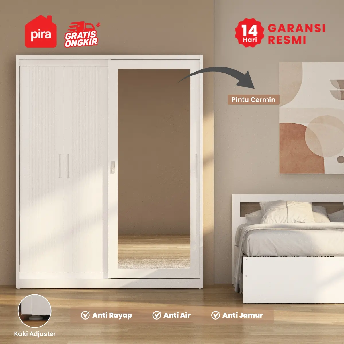 PIRA - LINIO 160 SSL MWDSL LEMARI PAKAIAN BESI SLIDING / PINTU GESER / LEMARI JUMBO warna WHITE - LIGHT GREY - PIRA - foto 2