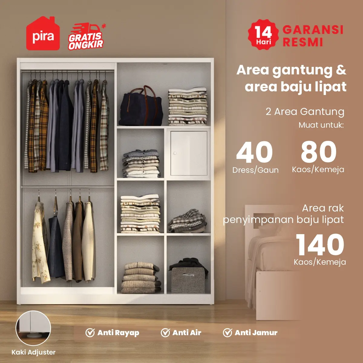 PIRA - LINIO 160 SSL MWDSL LEMARI PAKAIAN BESI SLIDING / PINTU GESER / LEMARI JUMBO warna WHITE - LIGHT GREY - PIRA - foto 6