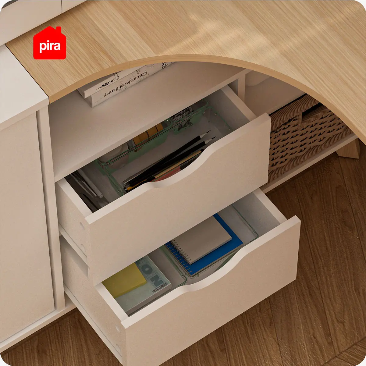 PIRA - ANDERS DK140 MEJA KERJA / MEJA BELAJAR / MEJA KANTOR / MEJA KERJA SUDUT warna WHITE SM - PRO OAK - PIRA - foto 4