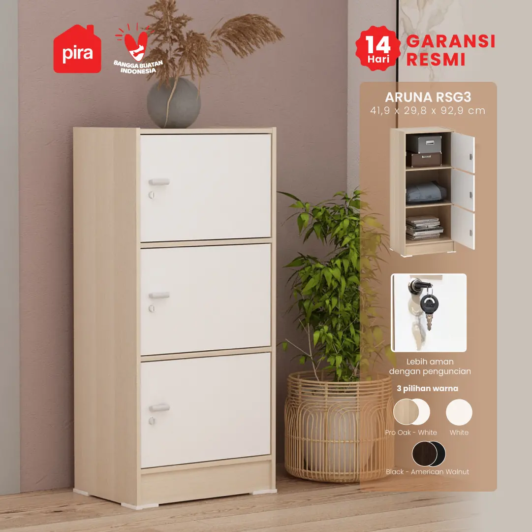 PIRA METROPOLIS OX - ARUNA RSG 3 RAK SERBAGUNA / RAK SUSUN 3 PINTU warna PRO OAK - WHITE - PIRA METROPOLIS OX - foto 1