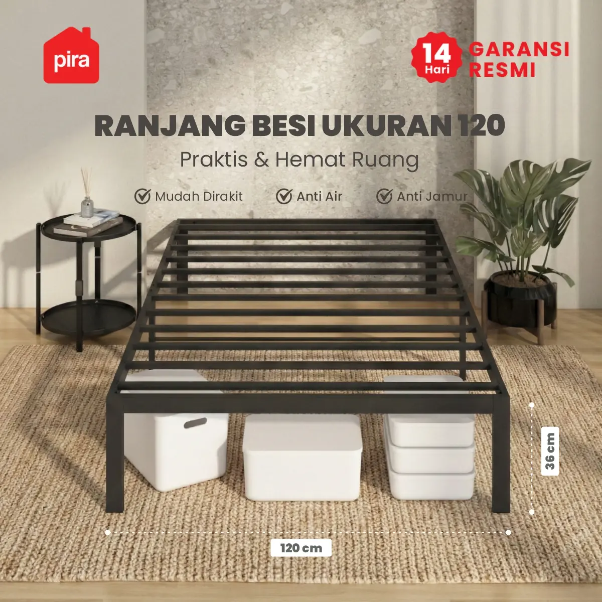 PIRA - BASE AVA MBD120 DIVAN BESI / DIPAN / TEMPAT TIDUR BESI warna BLACK - PIRA - foto 1