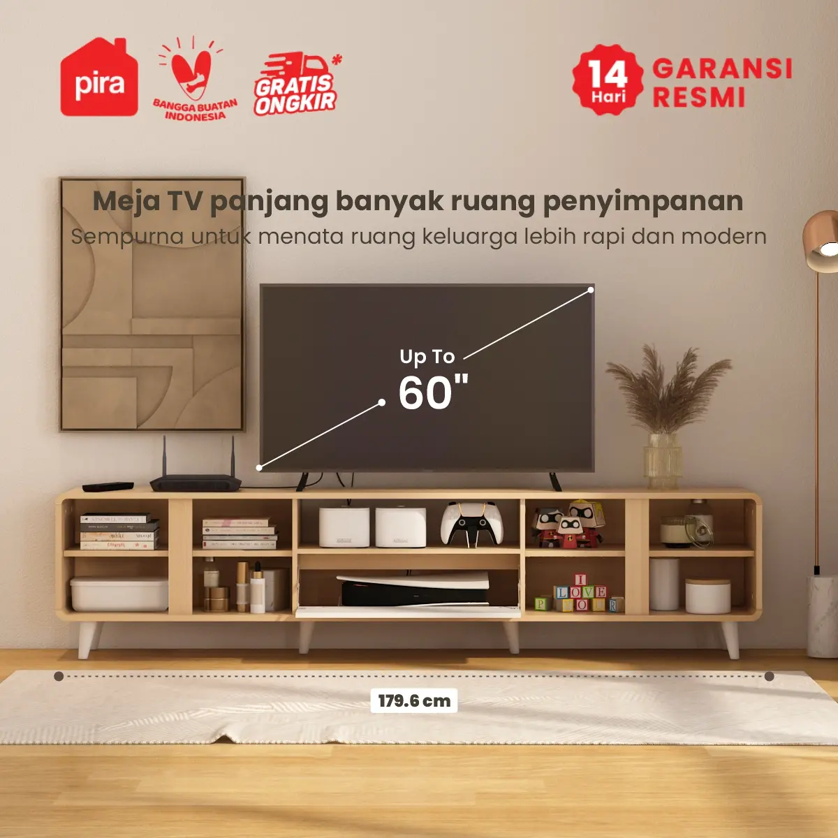 PIRA OX - SERSI TV180 MEJA TV / RAK TV / LEMARI TV warna PRO OAK - WHITE SM - PIRA - foto 3