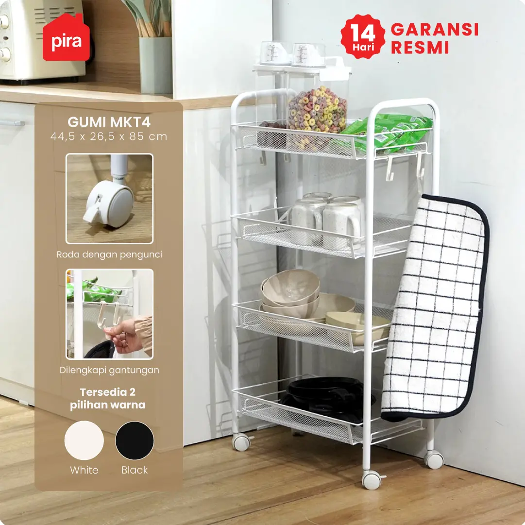 PIRA - GUMI MKT4 RAK TROLI / RAK SERBAGUNA / RAK BESI 3/ 4/ 5 SUSUN DENGAN RODA warna WHITE - PIRA - foto 1