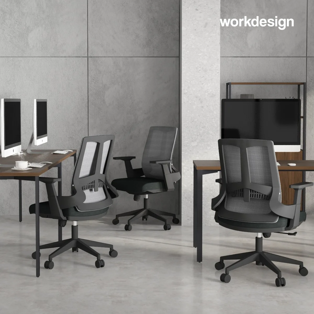 WORKDESIGN - AHSOKA EC PR KURSI KANTOR / KURSI KERJA ERGONOMIS DENGAN LUMBAR SUPPORT warna DARK GREY - BLACK - WORKDESIGN - foto 3