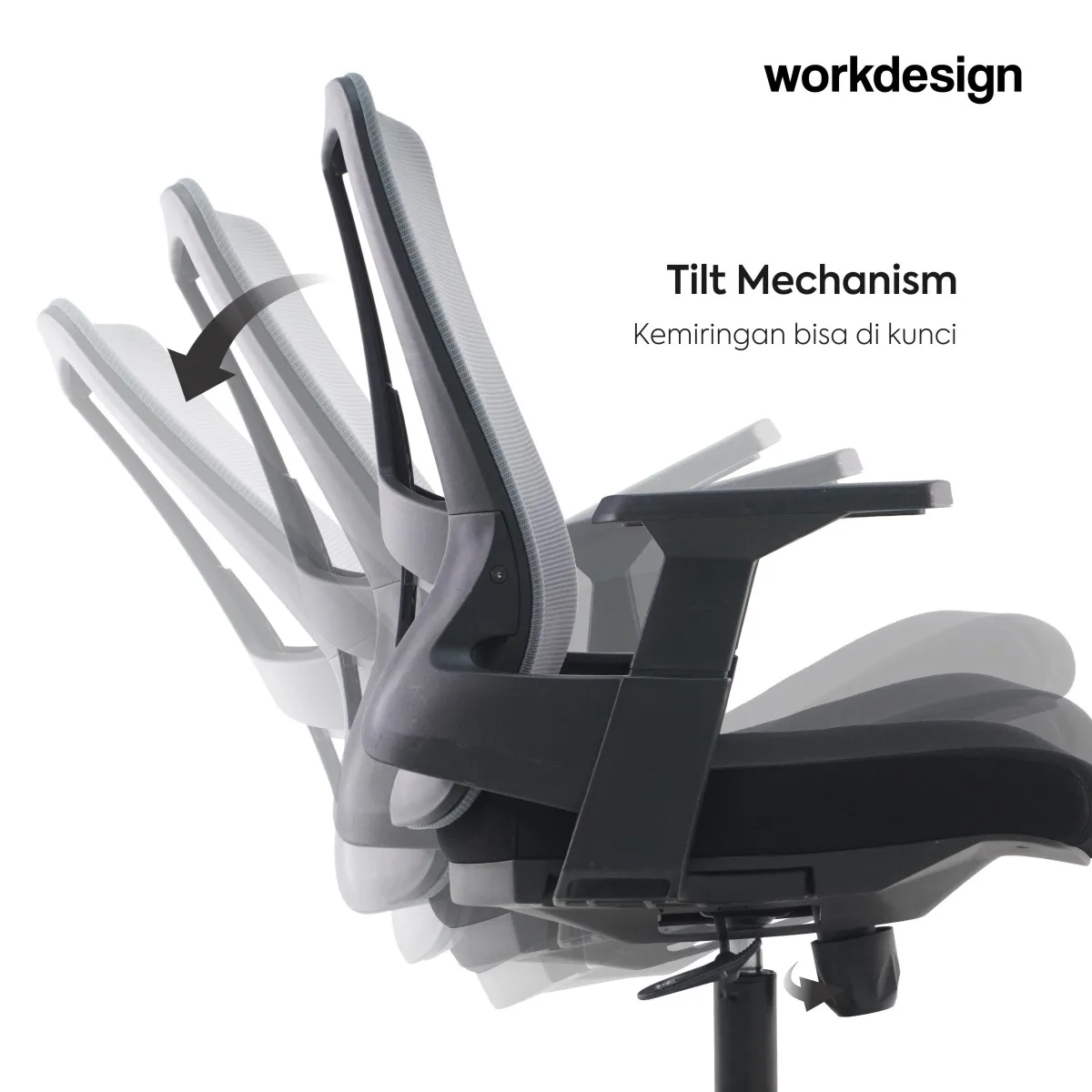 WORKDESIGN - AHSOKA EC PR KURSI KANTOR / KURSI KERJA ERGONOMIS DENGAN LUMBAR SUPPORT warna DARK GREY - BLACK - WORKDESIGN - foto 5