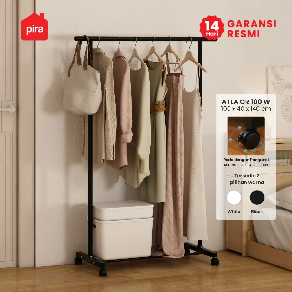 PIRA - ATLA CR 100 W RAK GANTUNG BAJU / STAND GANTUNGAN / STAND HANGER / RAK BESI warna BLACK - PIRA - foto 1