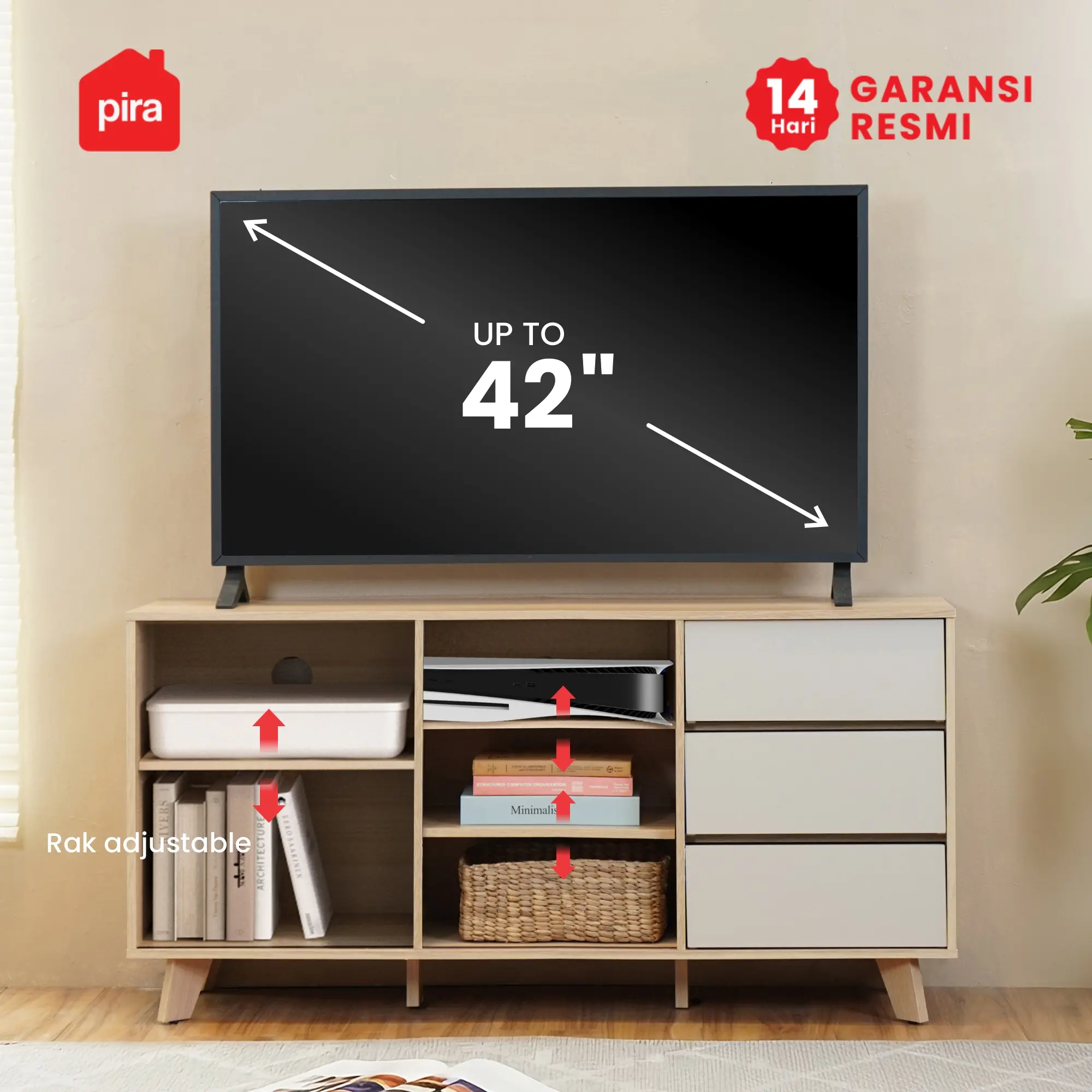PIRA METROPOLIS - SENDAI TV121 MEJA TV / RAK TV / LEMARI TV / KABINET TV / BUFET TV warna PRO OAK - LIGHT TAUPE - PIRA METROPOLIS - foto 8