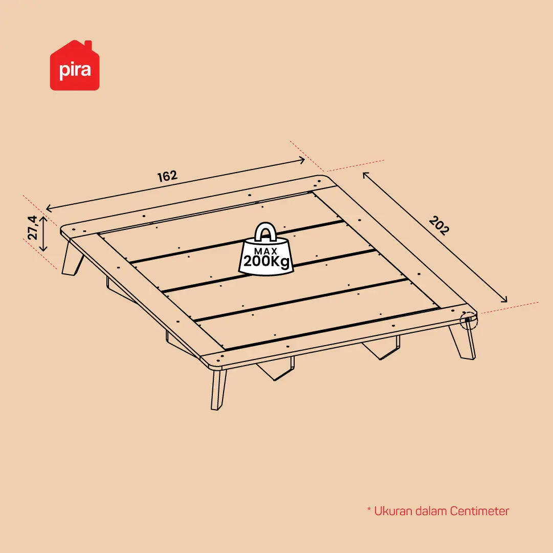 Panduan ukuran PIRA -  HAEDA BD160 DIPAN / DIPAN TEMPAT TIDUR / ALAS KASUR / RANJANG warna PRO OAK - PIRA