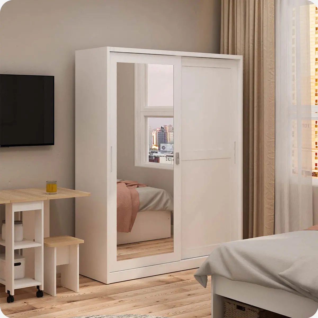 PIRA - SCHON 150A N MWDSL LEMARI PAKAIAN BESI SLIDING / PINTU GESER warna WHITE - PIRA - foto 12