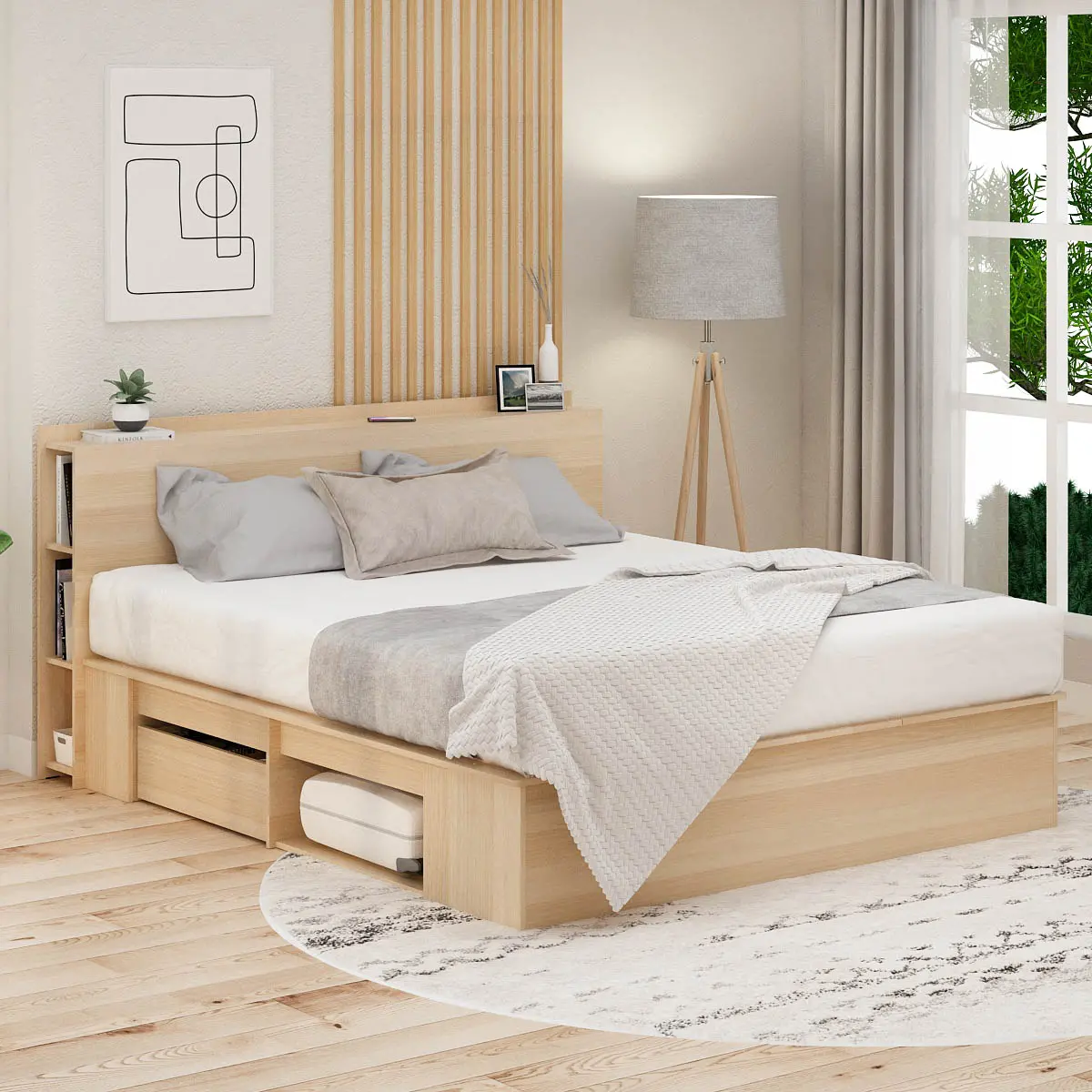 PIRA - MORGAN BD 180 DIPAN / RANJANG / TEMPAT TIDUR DENGAN LACI PENYIMPANAN warna PRO OAK - PIRA - foto 8