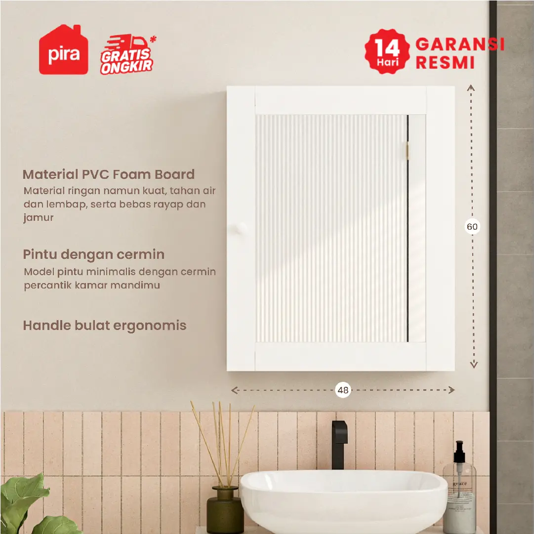 PIRA - EVIER BTC48 RAK CERMIN WASTAFEL warna WHITE - PIRA - foto 2