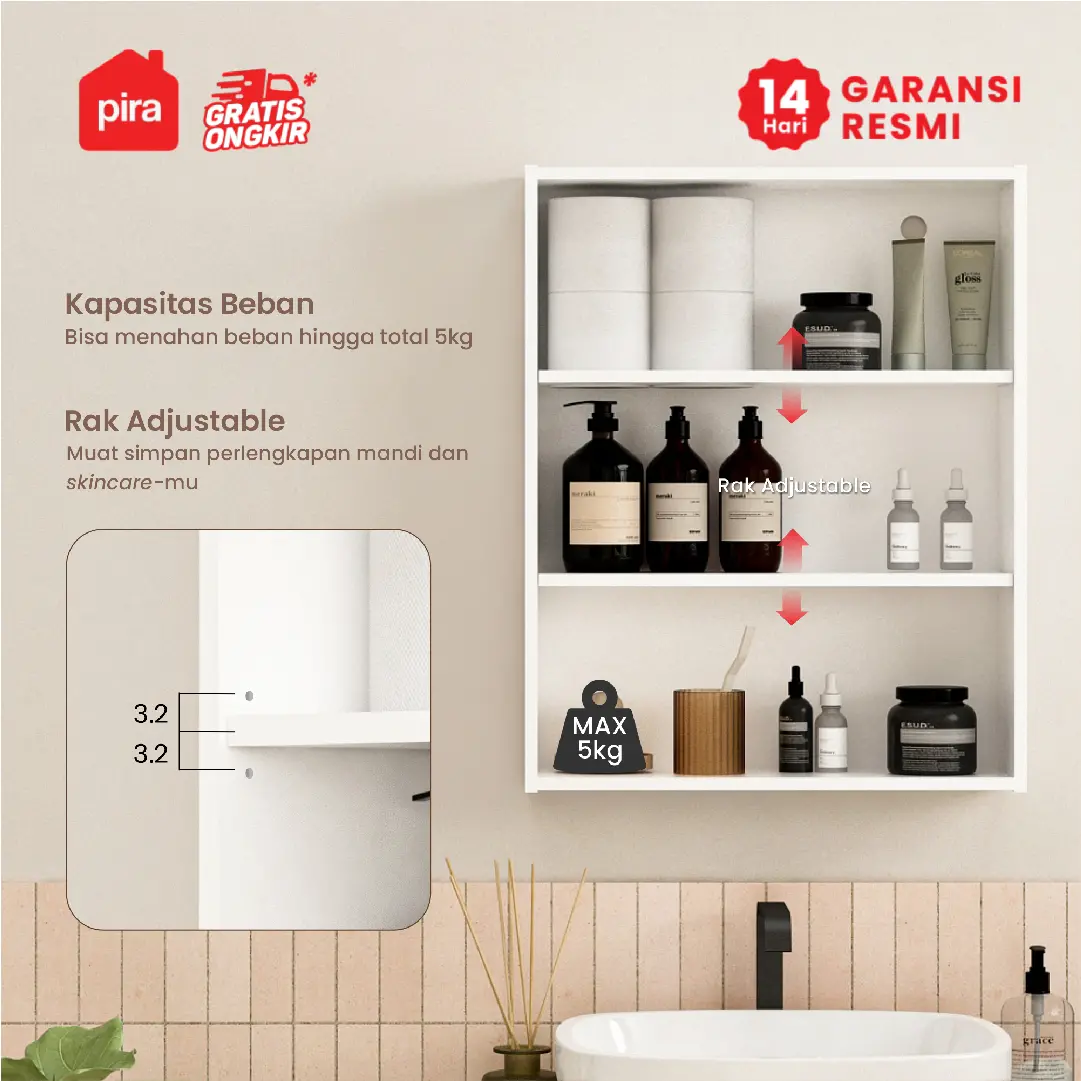 PIRA - EVIER BTC48 RAK CERMIN WASTAFEL warna WHITE - PIRA - foto 3