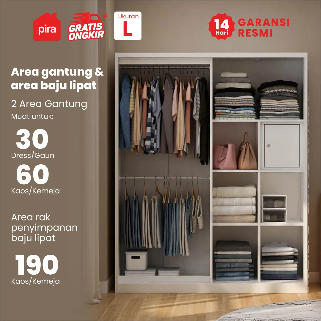 PIRA - SAXON 160 SSL MWD LEMARI PAKAIAN BESI SLIDING / PINTU GESER warna WHITE - PIRA - foto 2