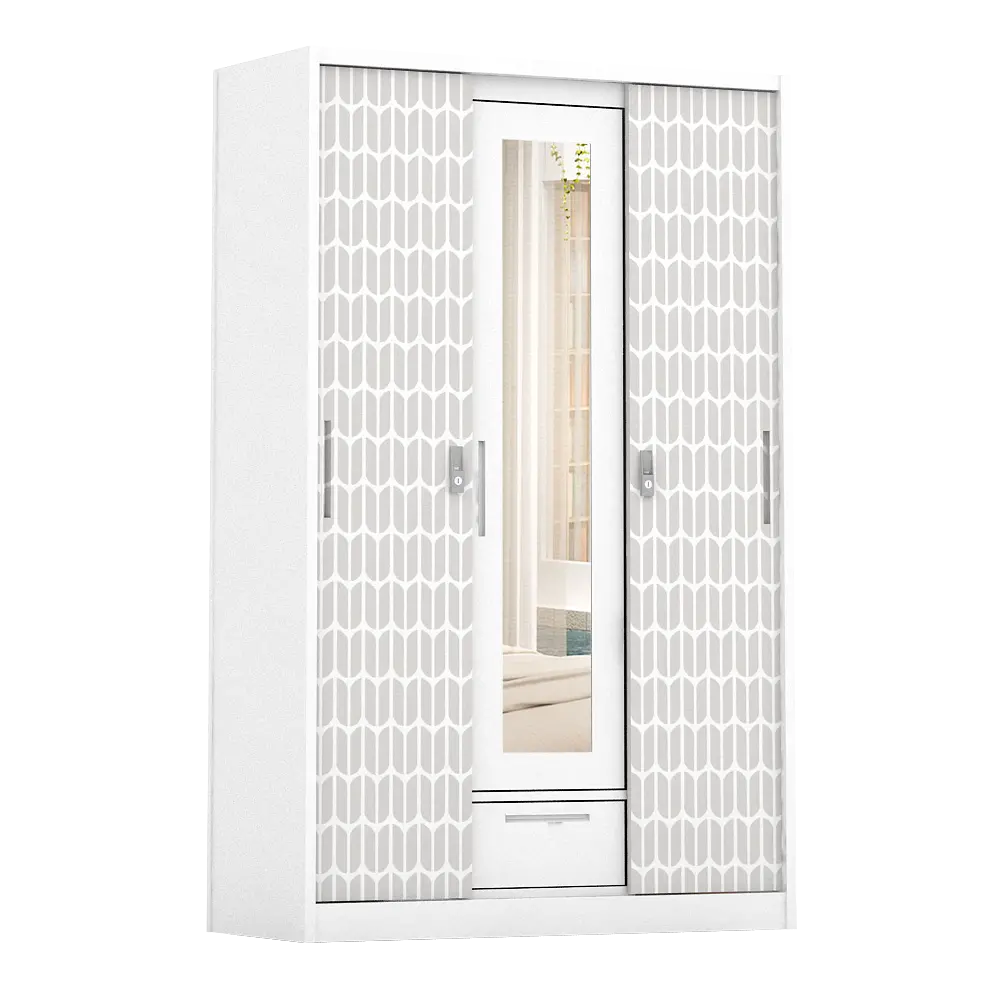 PIRA - KELSEY 3A SSL MWD LEMARI PAKAIAN BESI 3 PINTU SLIDING / PINTU GESER warna WHITE - PIRA - foto 1