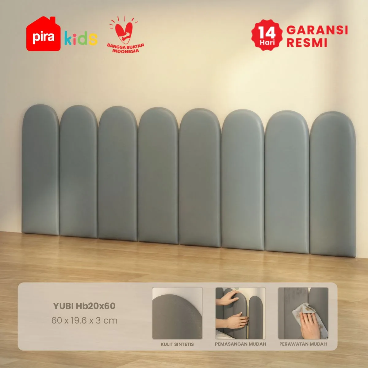 PIRA KIDS - YUBI HB20X60 HEADBOARD KASUR / WALL PANEL 3D / WALLPAPER FOAM 3D / SANDARAN BERMAIN ANAK 1 PCS warna DARK GREY - PIRA KIDS - foto 1