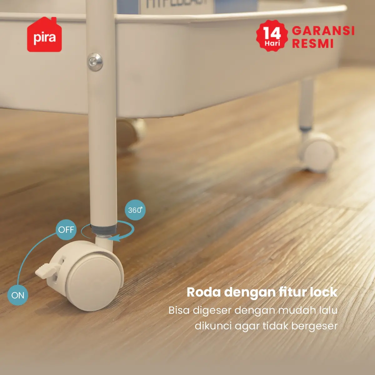 PIRA - YUKI MKT3 RAK TROLI / RAK PENYIMPANAN / RAK SERBAGUNA / RAK BESI 3 SUSUN DENGAN RODA warna CREAM - PIRA - foto 6