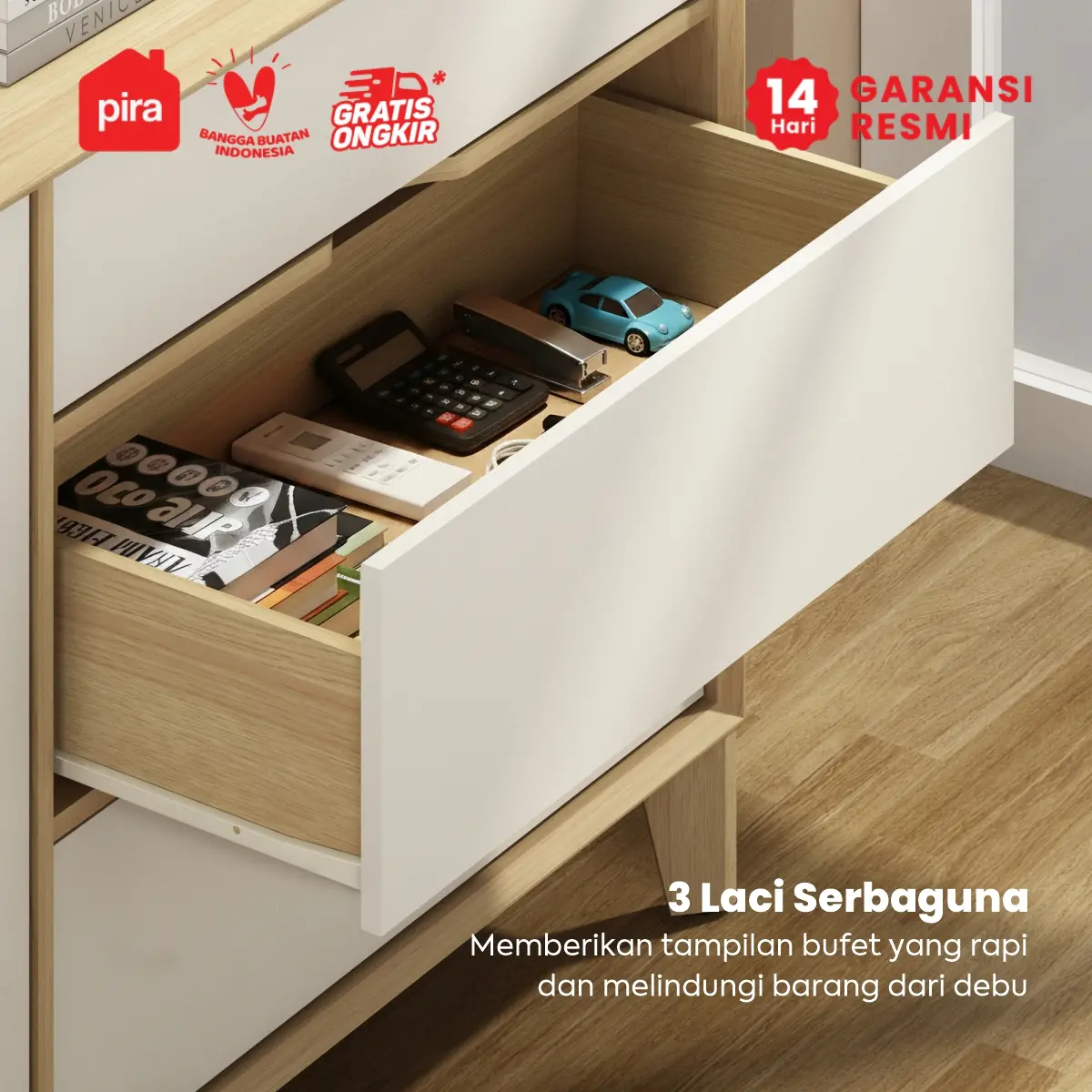 PIRA -  LUCA SB160 BUFET / SIDEBOARD / LEMARI KABINET / MEJA TV warna EURO OAK - LIGHT TAUPE - PIRA - foto 6
