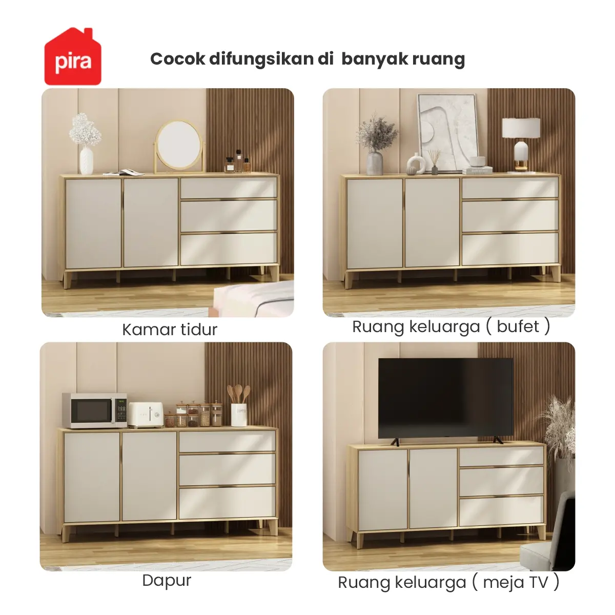 PIRA -  LUCA SB160 BUFET / SIDEBOARD / LEMARI KABINET / MEJA TV warna EURO OAK - LIGHT TAUPE - PIRA - foto 9