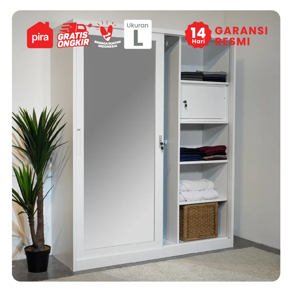 PIRA - SCHON 150A N MWDSL LEMARI PAKAIAN BESI SLIDING / PINTU GESER warna WHITE - PIRA - foto 10