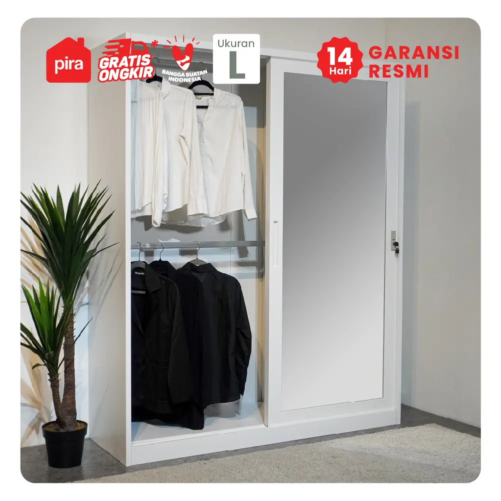 PIRA - SCHON 150A N MWDSL LEMARI PAKAIAN BESI SLIDING / PINTU GESER warna WHITE - PIRA - foto 11