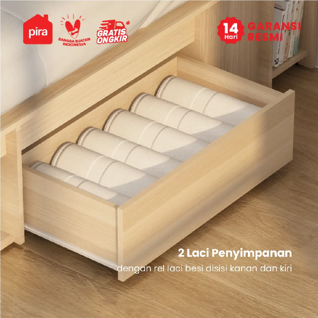 PIRA - MORGAN BD 160 DIPAN / RANJANG / TEMPAT TIDUR DENGAN LACI PENYIMPANAN warna PRO OAK - PIRA - foto 6