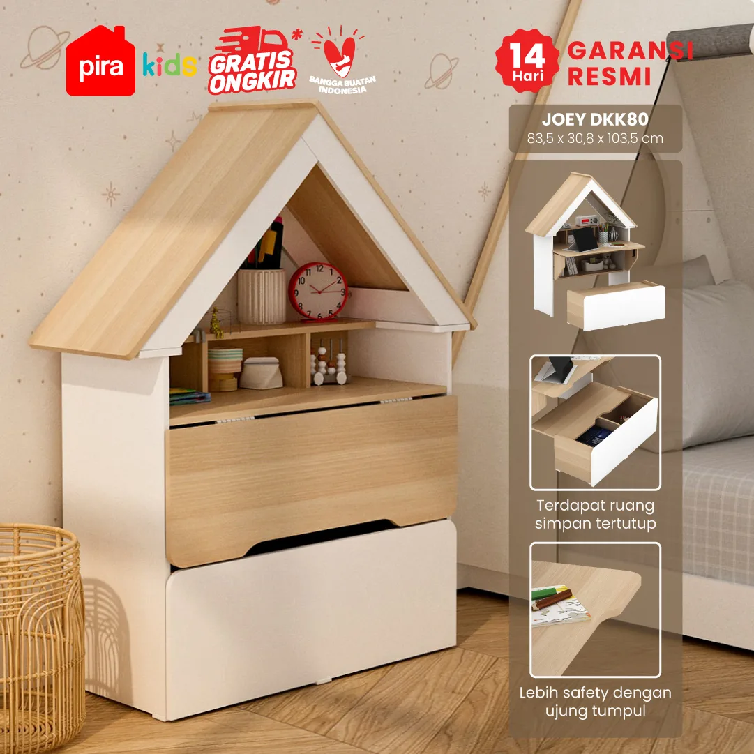 PIRA KIDS - JOEY DKK80 MEJA BELAJAR ANAK DAN KURSI warna WHITE SM - PRO OAK - PIRA KIDS - foto 1