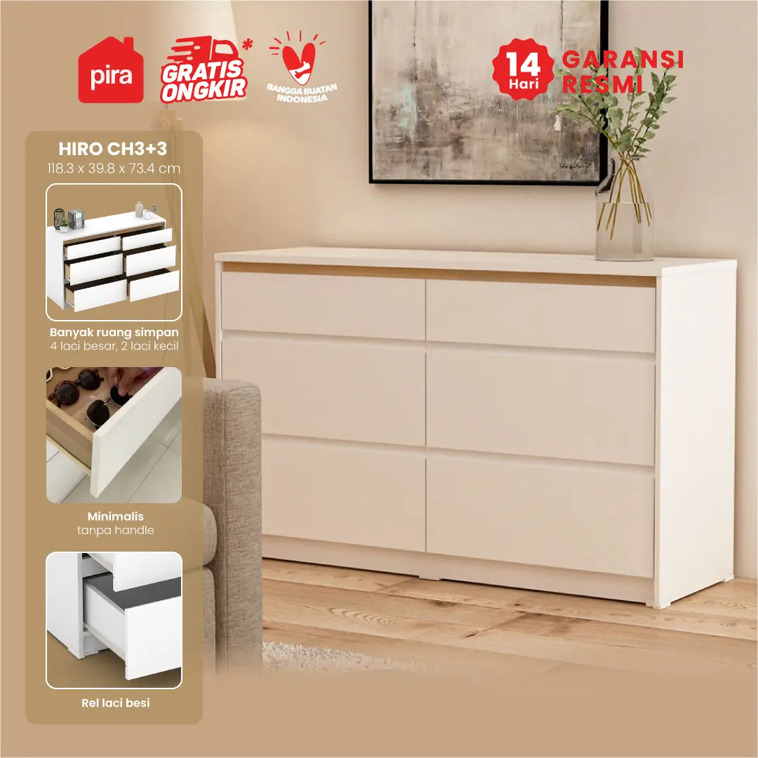 PIRA METROPOLIS OX -  HIRO CH3+3 LEMARI LACI 3+3 SUSUN / KABINET warna WHITE - PRO OAK - PIRA METROPOLIS OX - foto 1