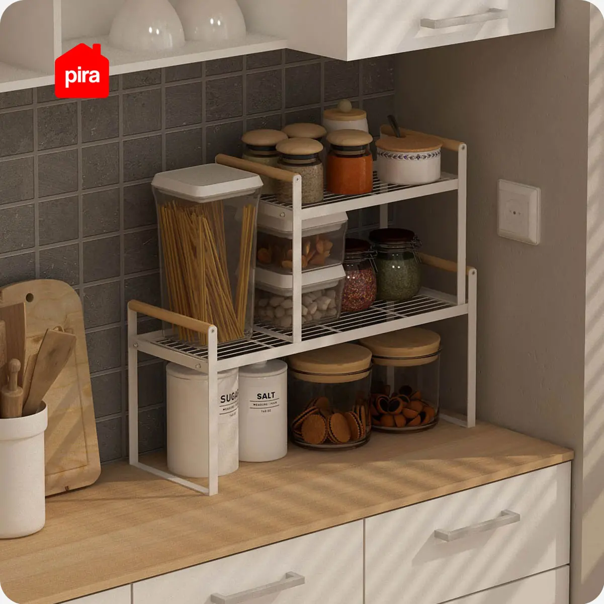 PIRA HOME - KAWA XL RB RAK PENYIMPANAN SERBAGUNA / RAK DAPUR / RAK BUMBU / RAK SUSUN BESI warna WHITE - PIRA HOME - foto 10