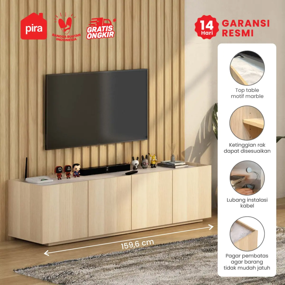 PIRA METROPOLIS OX - ABRAM TV160 LOW MEJA TV / RAK TV / BUFET / KABINET warna PRO OAK - WHITE MARBLE - PIRA METROPOLIS OX - foto 1